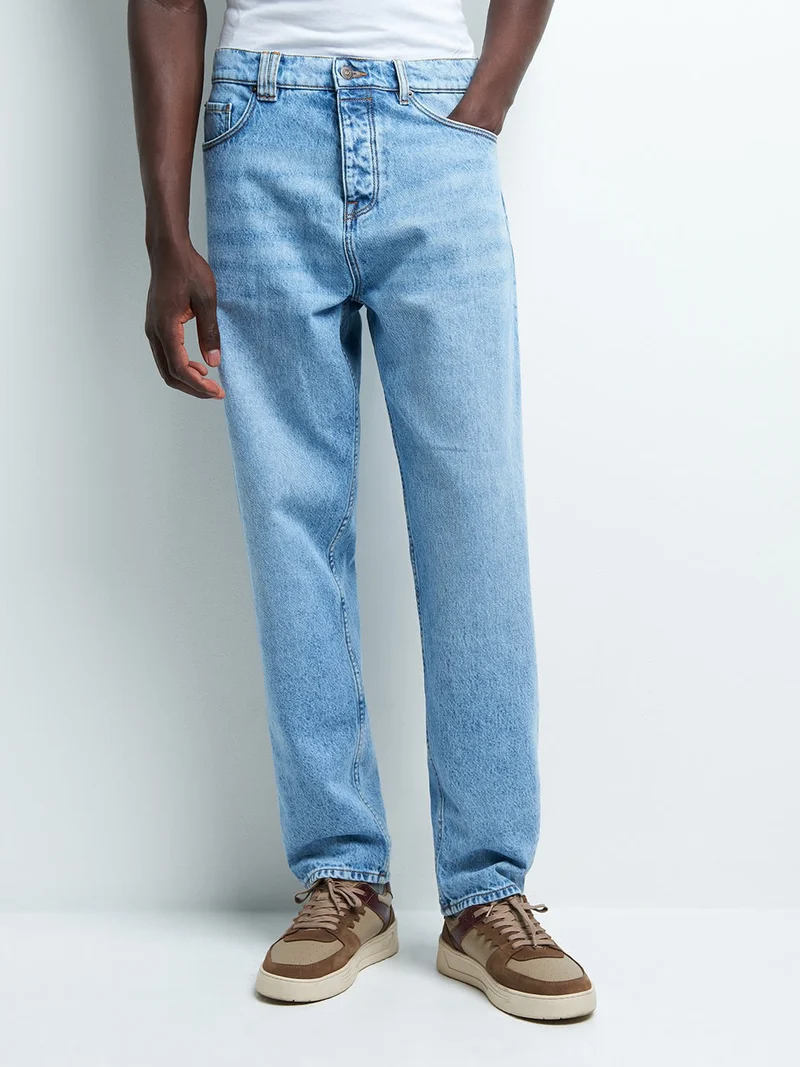 Jean denim loose fit en coton mélangé