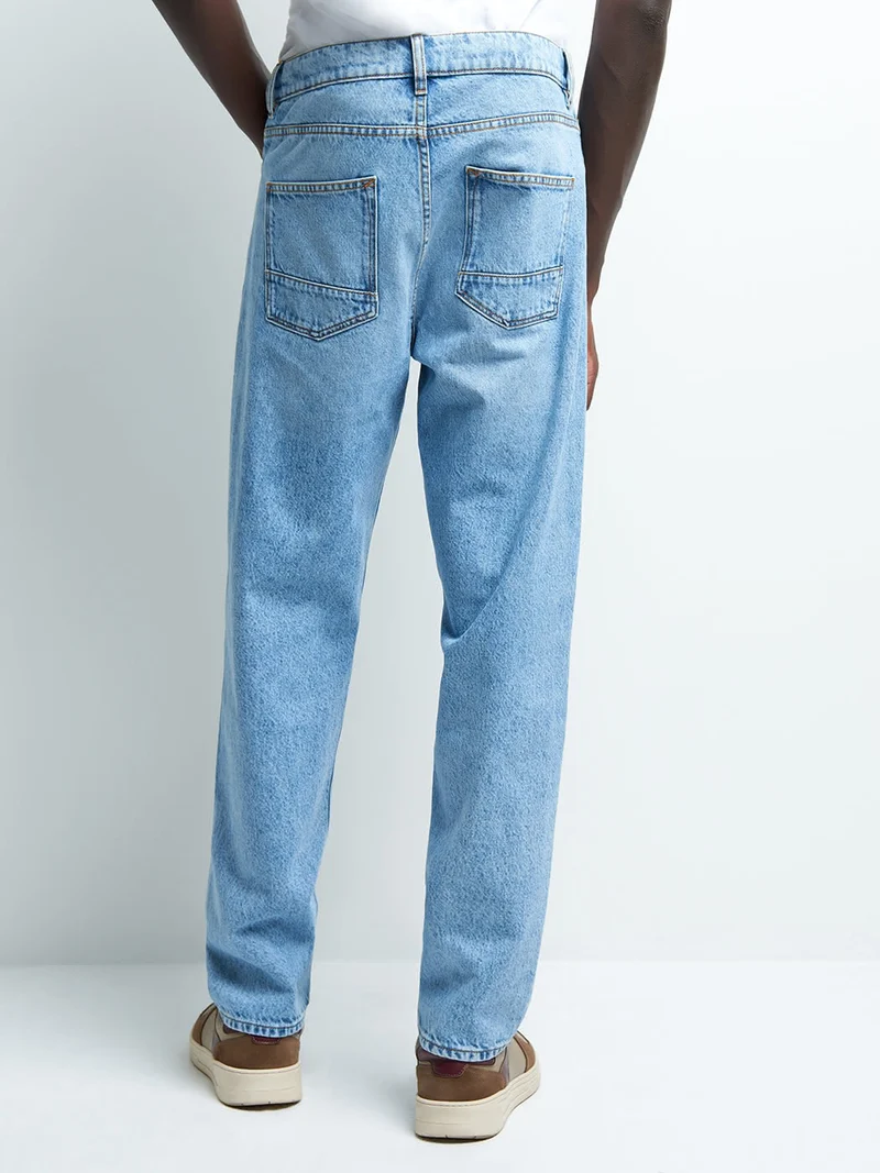Jean denim loose fit en coton mélangé