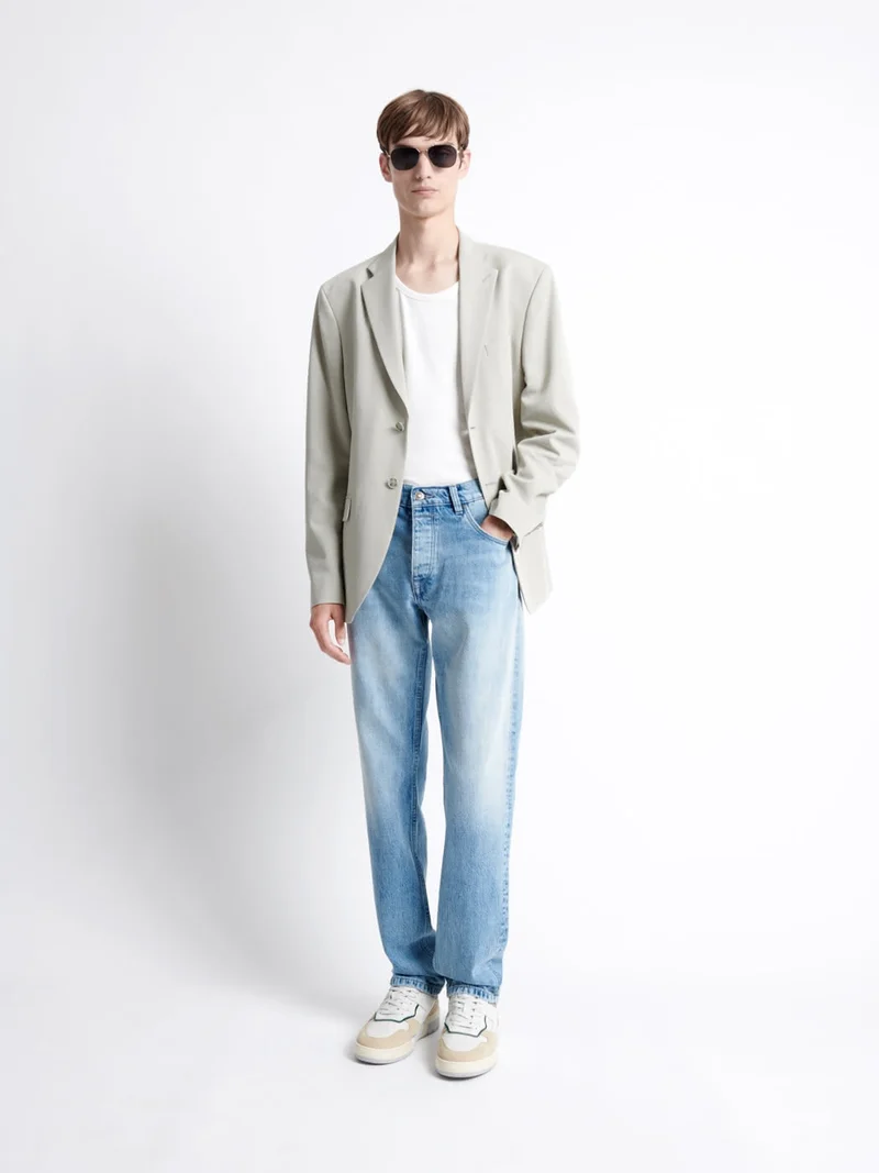 Jean denim regular en coton blanchi