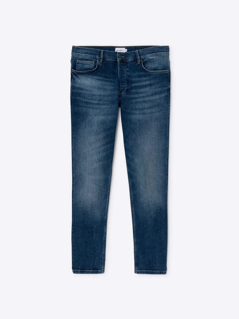 Jean denim faux-uni en coton mélangé