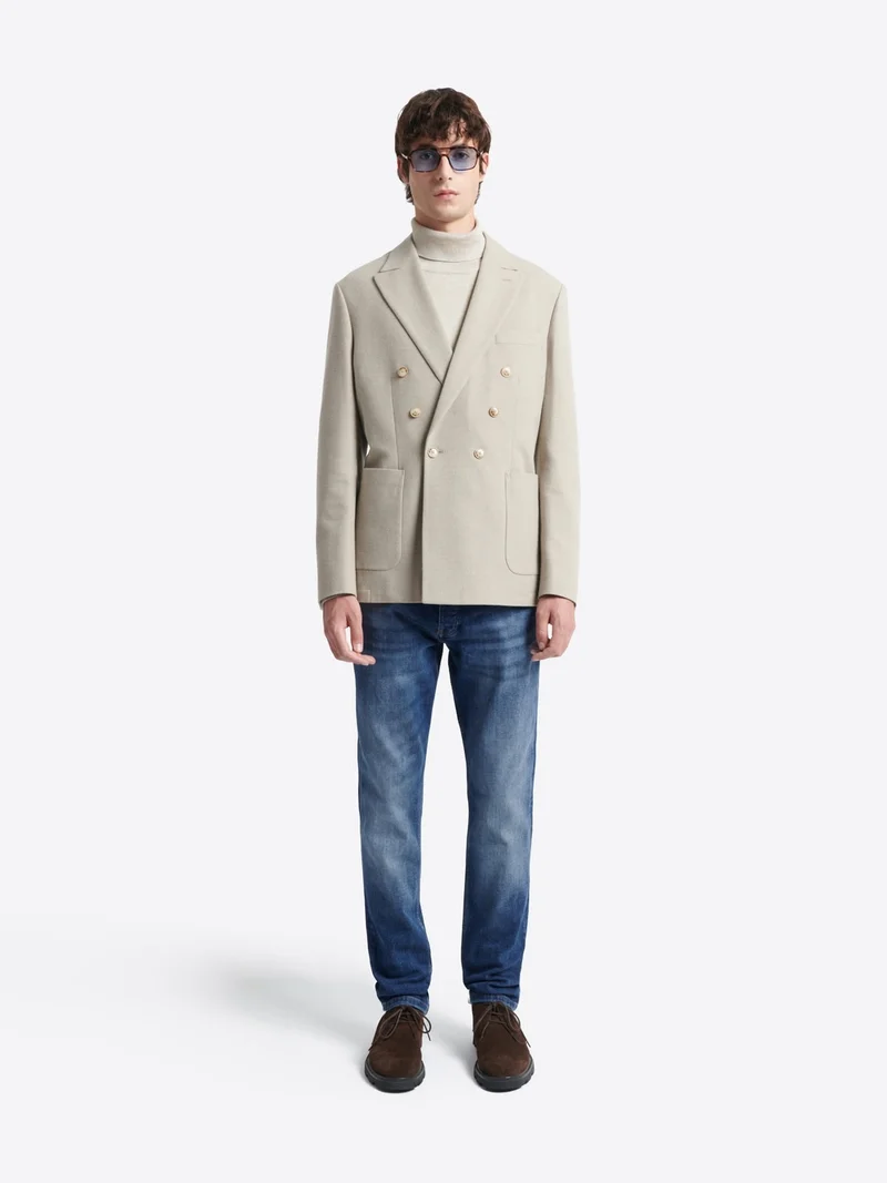 Jean denim faux-uni en coton mélangé