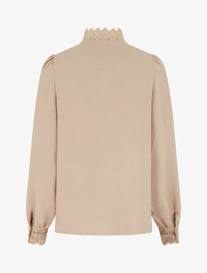 Blouse fluide col mao en dentelle - Beige
