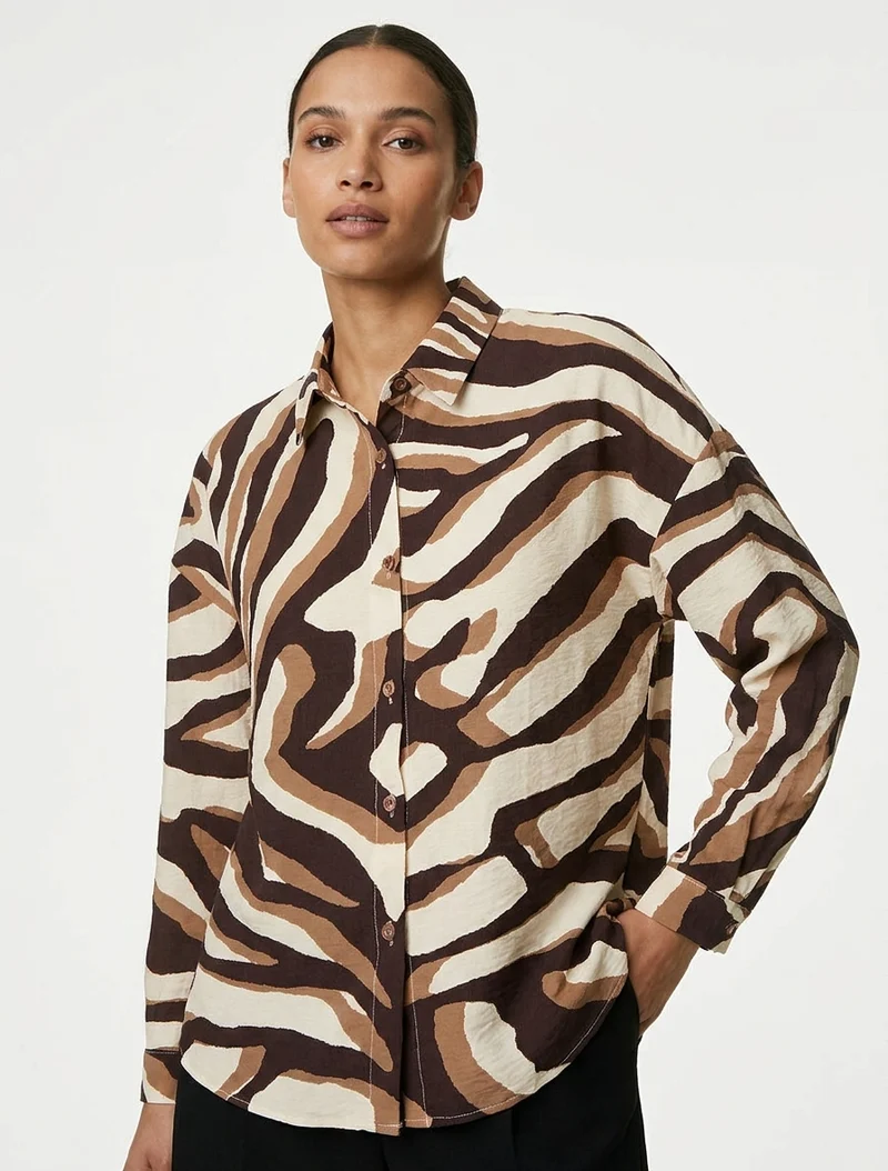 Chemise fluide imprimé tigré - Marron