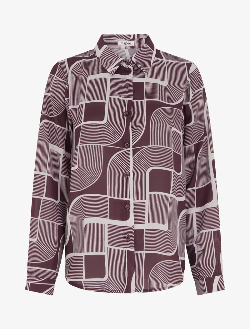 Chemise fluide transparente imprimé graphique - Prune