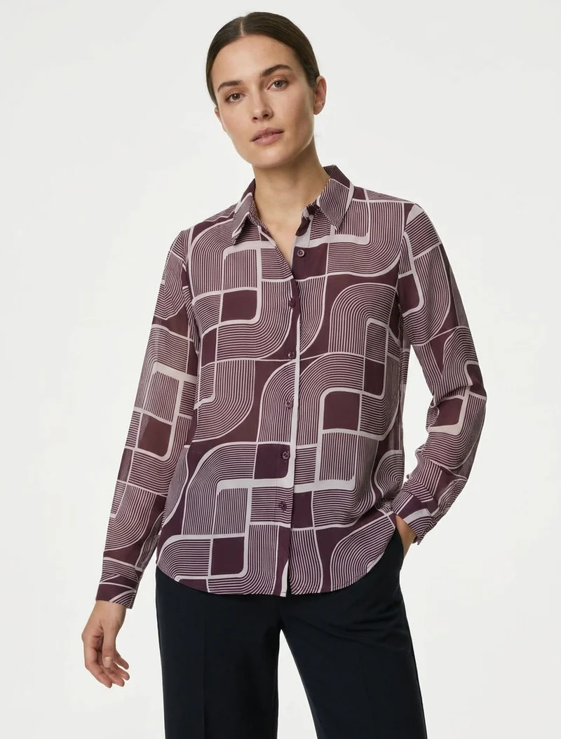 Chemise fluide transparente imprimé graphique - Prune
