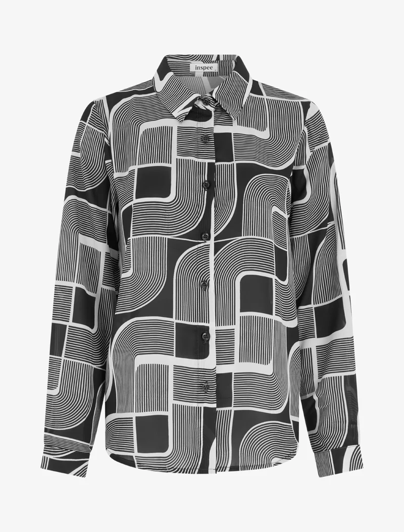 Chemise fluide transparente imprimé graphique - Noir