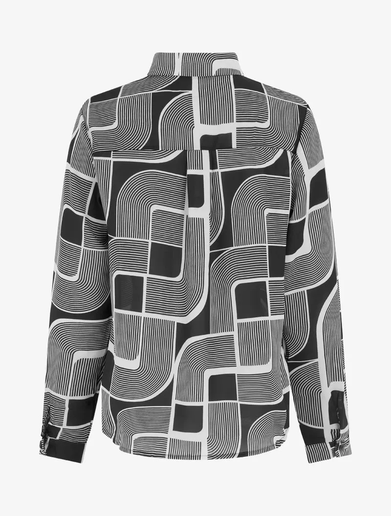 Chemise fluide transparente imprimé graphique - Noir