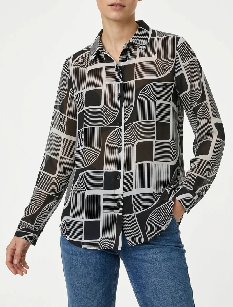 Chemise fluide transparente imprimé graphique - Noir
