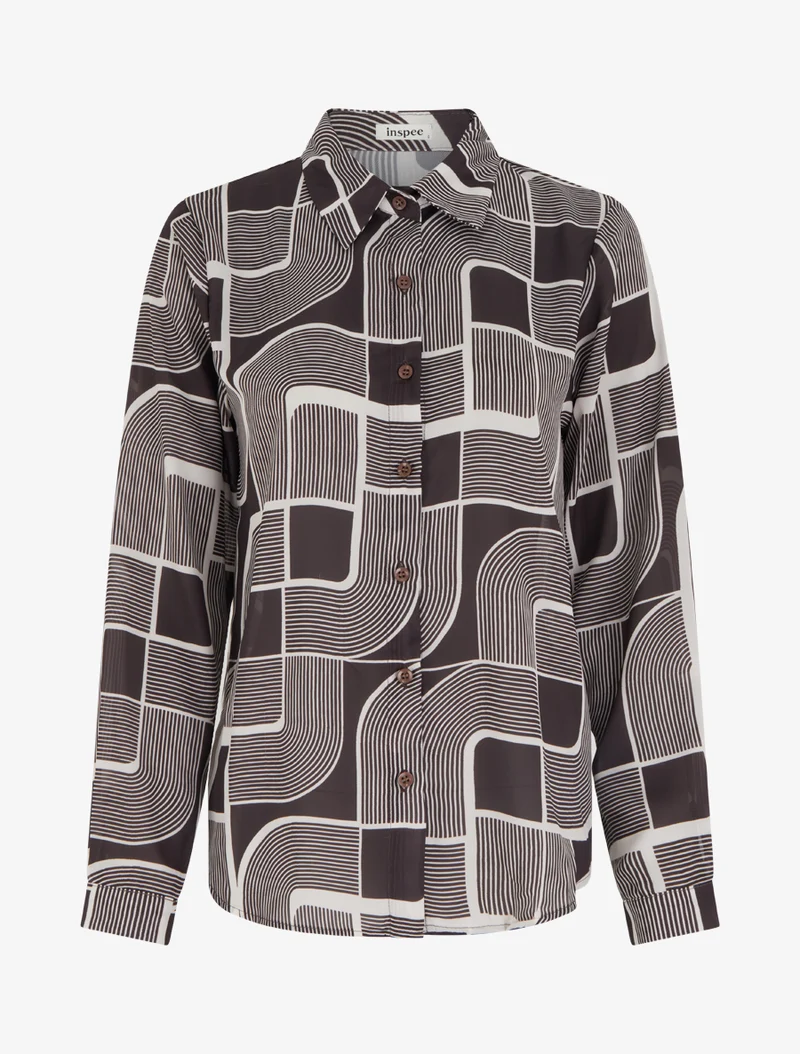 Chemise fluide transparente imprimé graphique - Chocolat