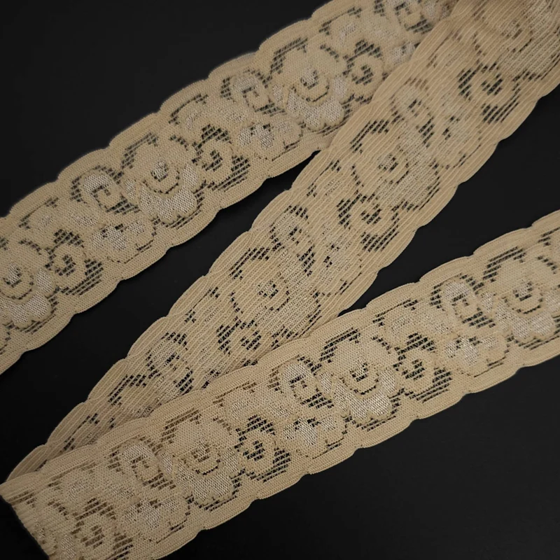 Galon de dentelle florale extensible | Beige | 30 mm - 1 1/4''