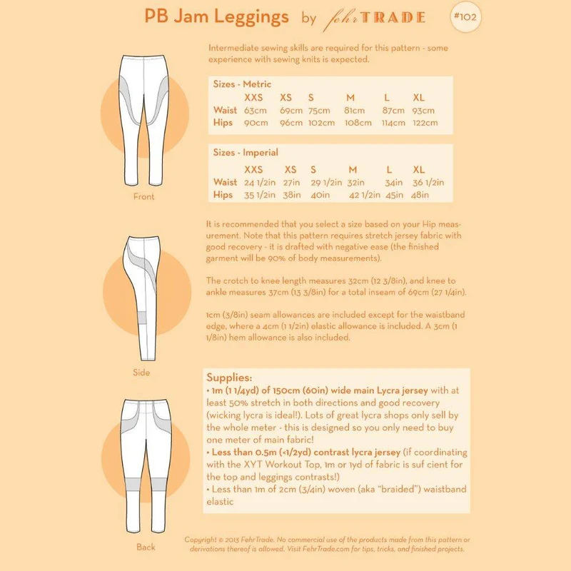 PATRON DE COUTURE PDF | Leggings PB Jam | Fehr Trade