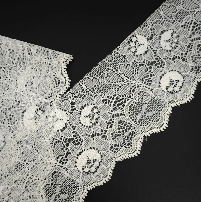Galon de dentelle florale extensible | Blanc | 70 mm - 2 3/4"