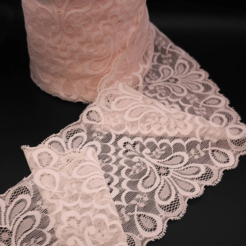 Dentelle florale extensible large | Rose poudré | 130 mm - 5 1/8"