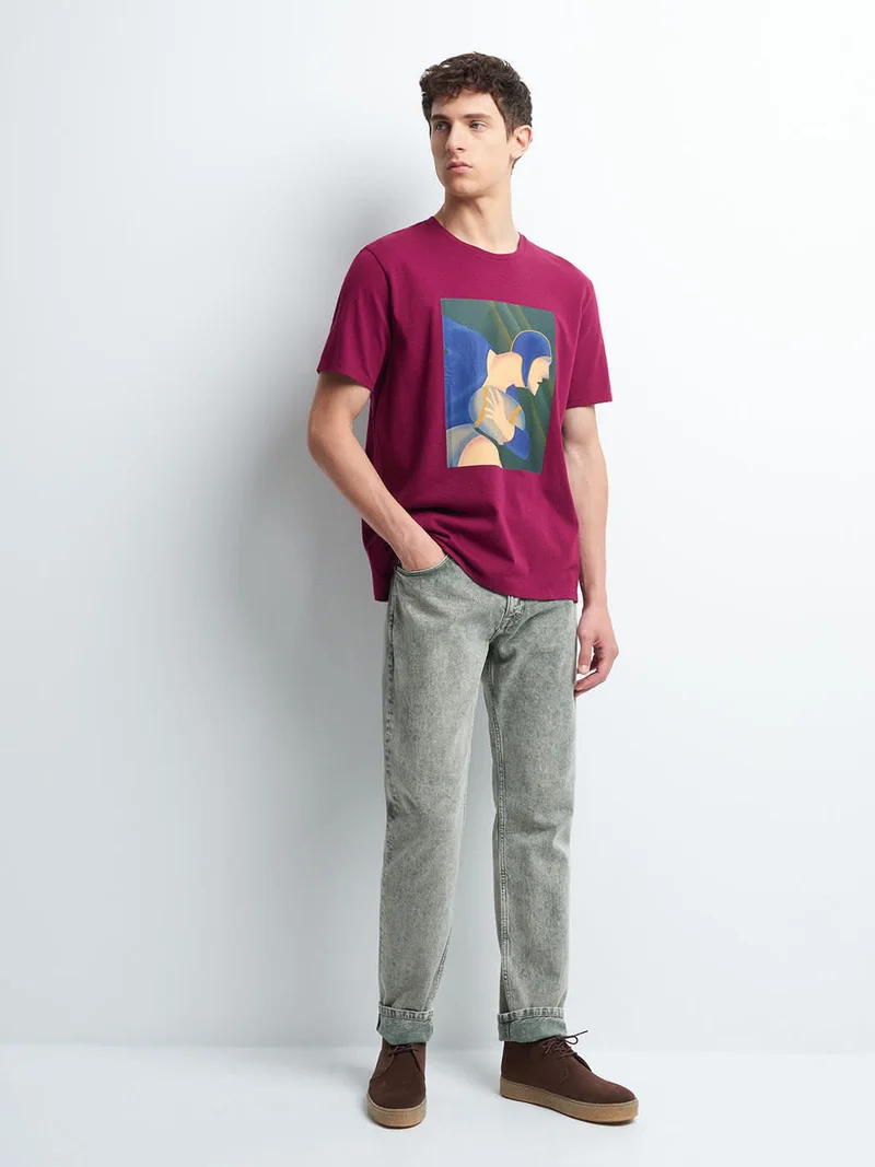 Jean couleur regular en coton délavé