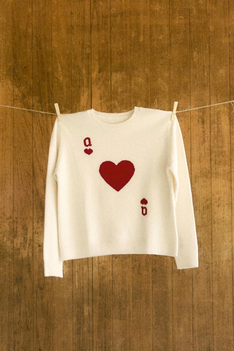 Pull Dame de Cœur Blanc en Laine