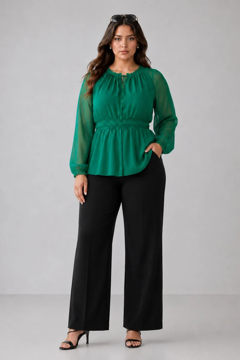 Emberly|100% Viscose Elasticated Peplum Top