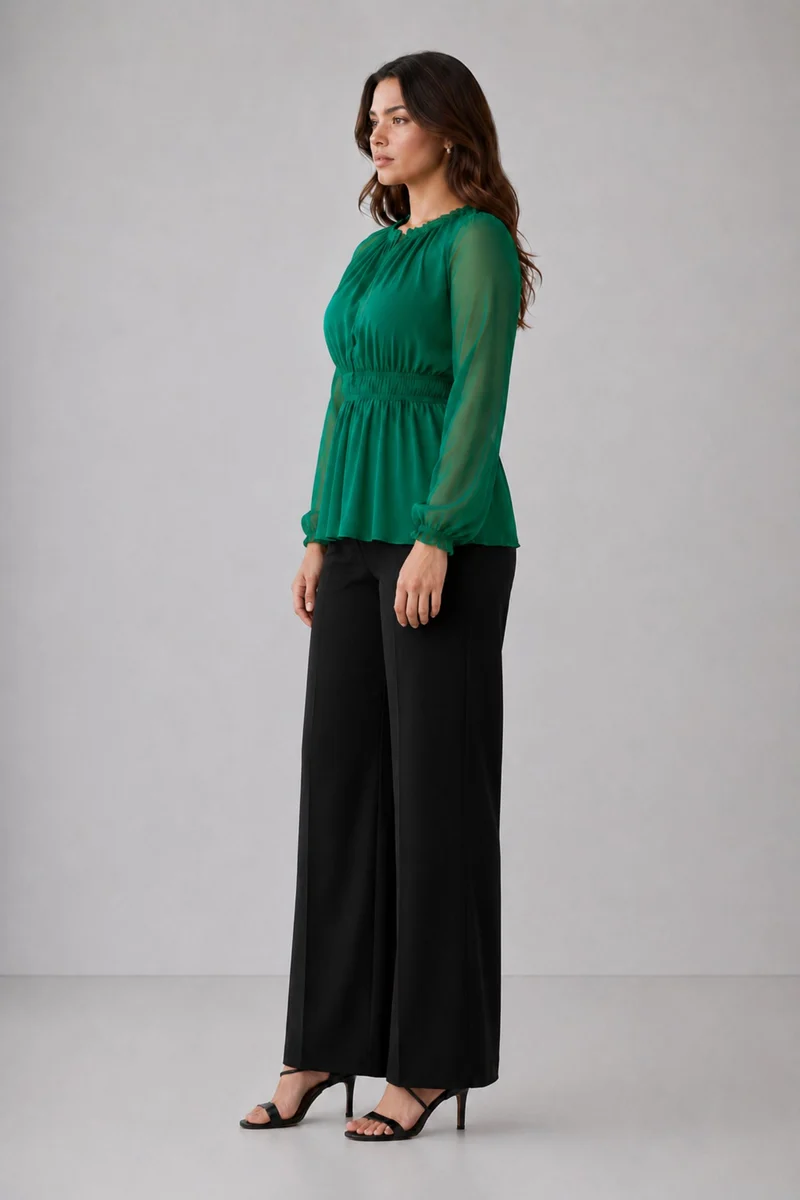 Emberly|100% Viscose Elasticated Peplum Top