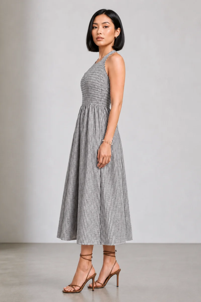 Odessa|100% Cotton Halter Neck Pleated Dress