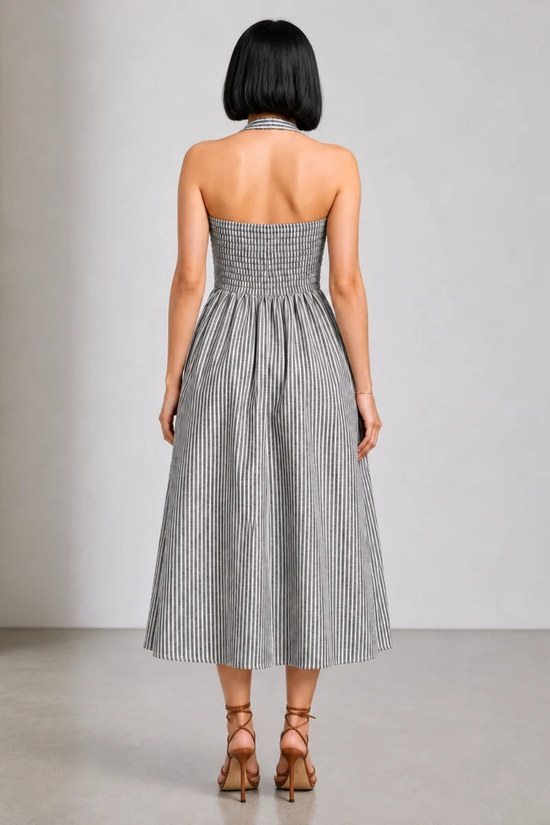 Odessa|100% Cotton Halter Neck Pleated Dress