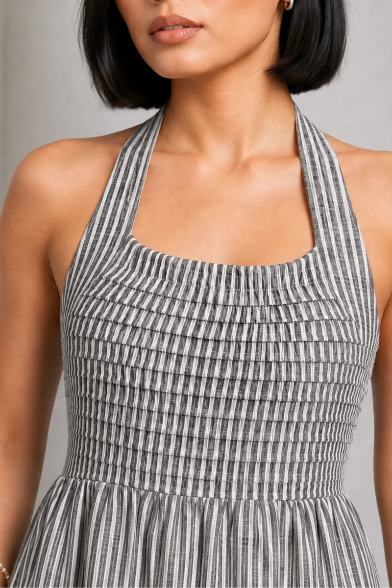 Odessa|100% Cotton Halter Neck Pleated Dress