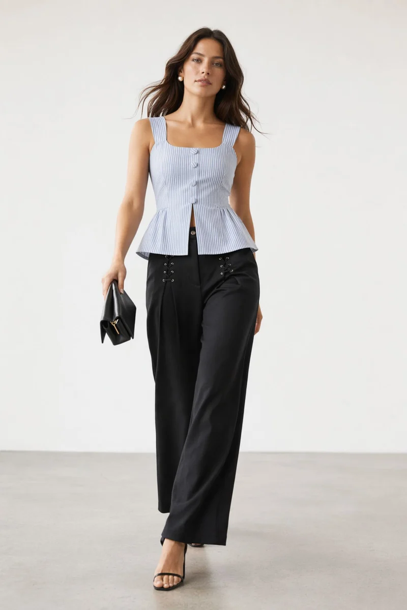 Azeline|100% Cotton Smocked Back Peplum Top