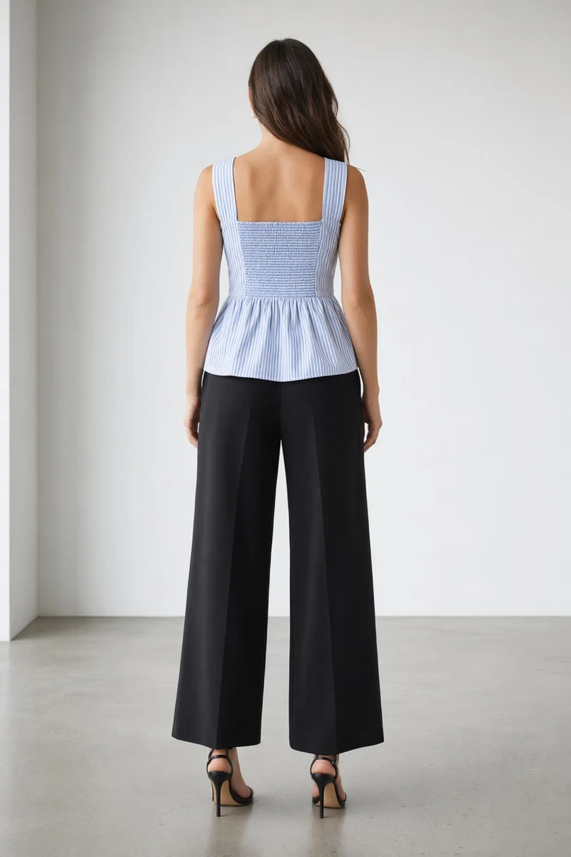Azeline|100% Cotton Smocked Back Peplum Top