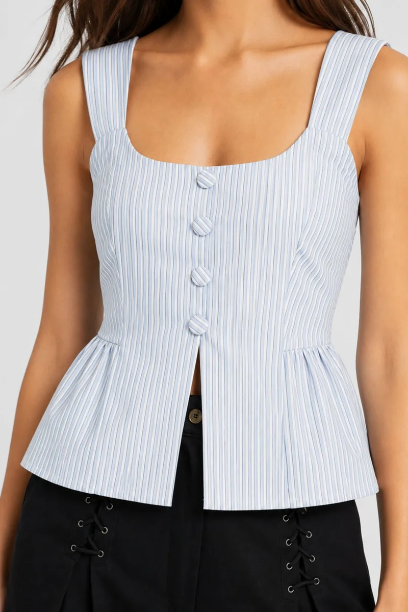 Azeline|100% Cotton Smocked Back Peplum Top