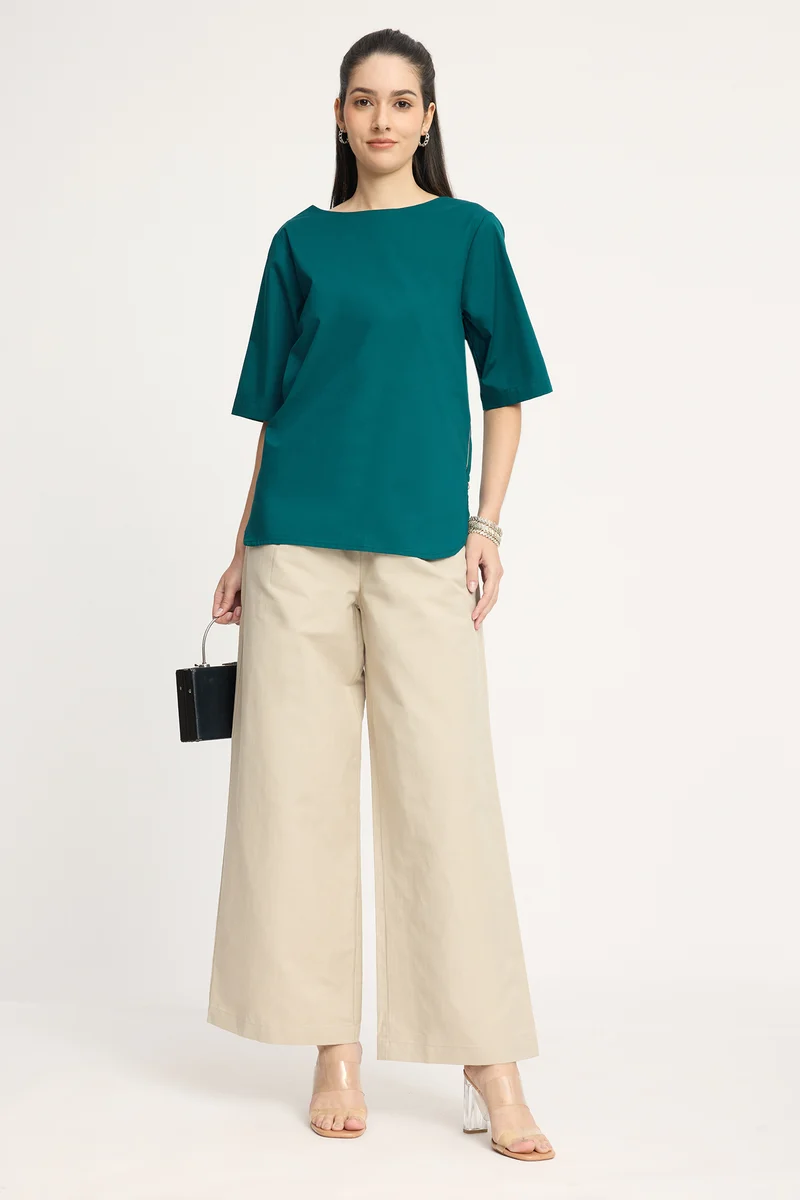 Yogitae|100% Cotton High-Low Top With Side Zipper