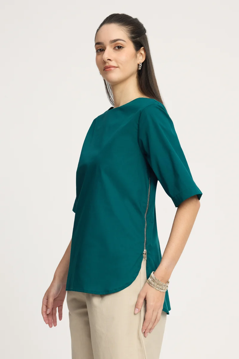 Yogitae|100% Cotton High-Low Top With Side Zipper