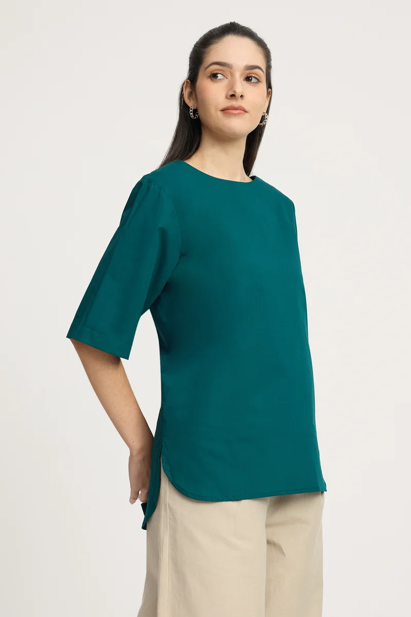 Yogitae|100% Cotton High-Low Top With Side Zipper