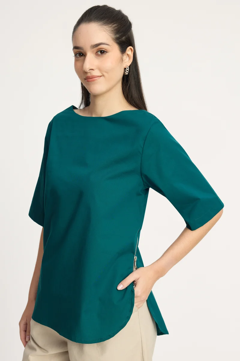 Yogitae|100% Cotton High-Low Top With Side Zipper