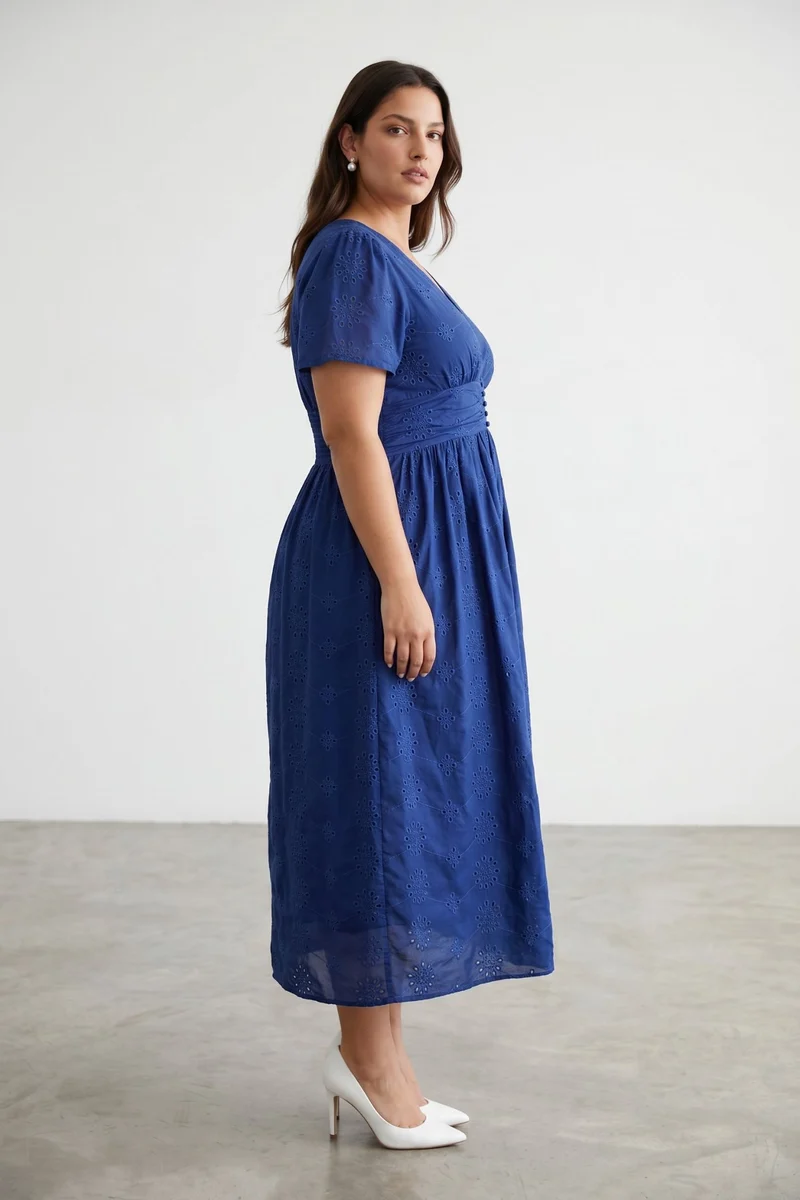 Seralyn|100% Cotton Fit And Flare Schiffli Dress