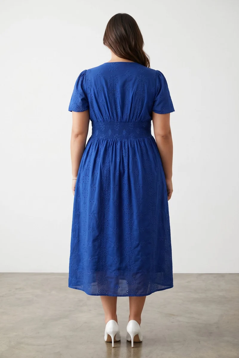 Seralyn|100% Cotton Fit And Flare Schiffli Dress