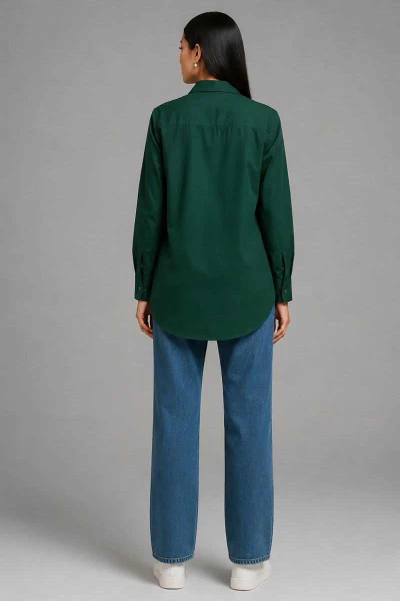 Arvena|100% Cotton Shirt With Curved Hem
