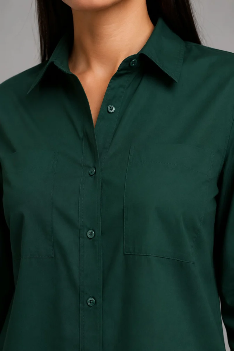 Arvena|100% Cotton Shirt With Curved Hem