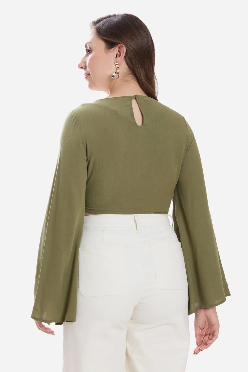 Kidia|100% Viscose Bell Sleeve Crop Top