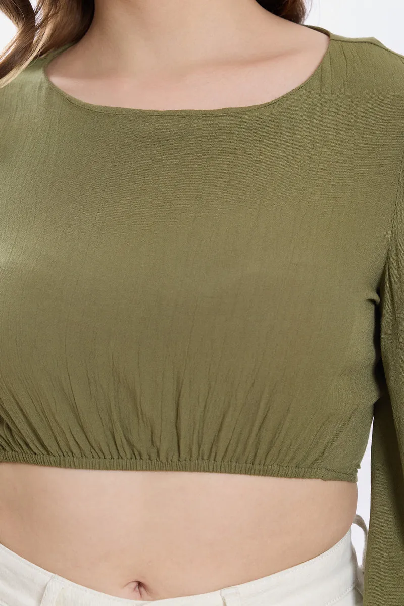 Kidia|100% Viscose Bell Sleeve Crop Top