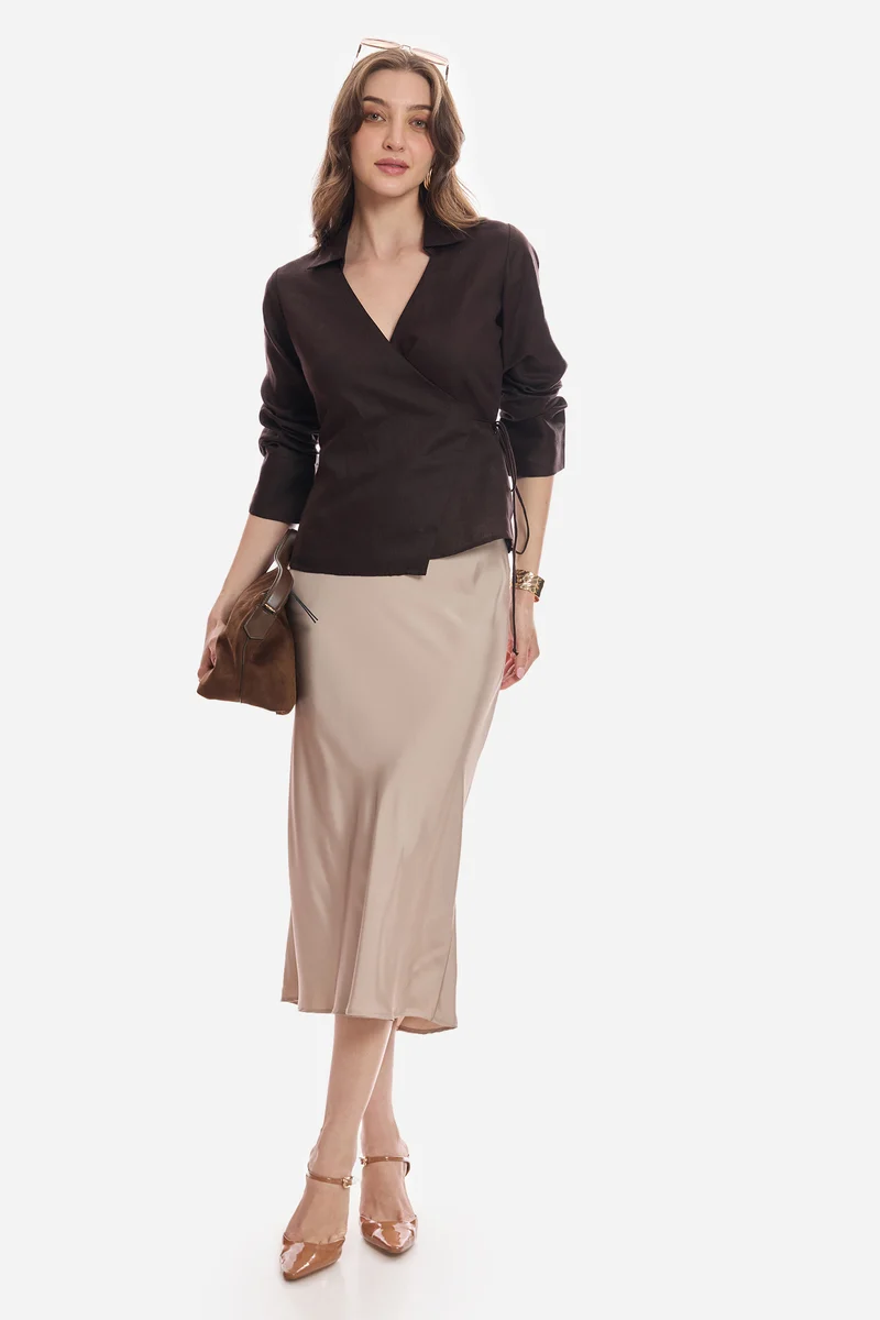 Elila|100% Linen Wrap Tie-Up Top