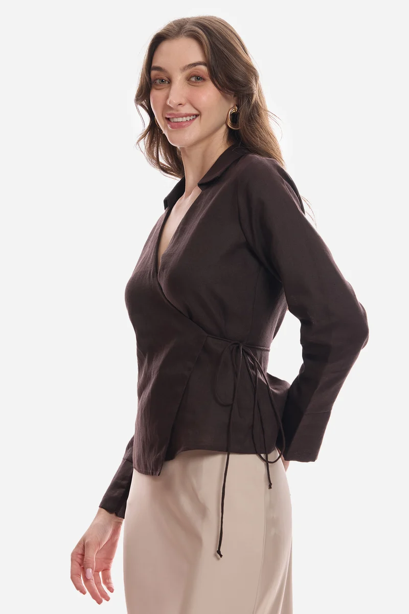 Elila|100% Linen Wrap Tie-Up Top