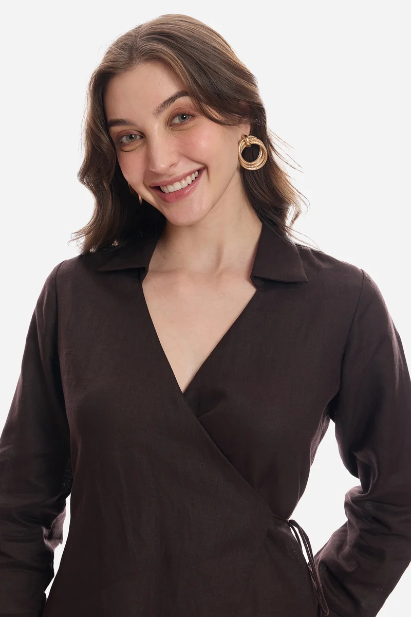 Elila|100% Linen Wrap Tie-Up Top