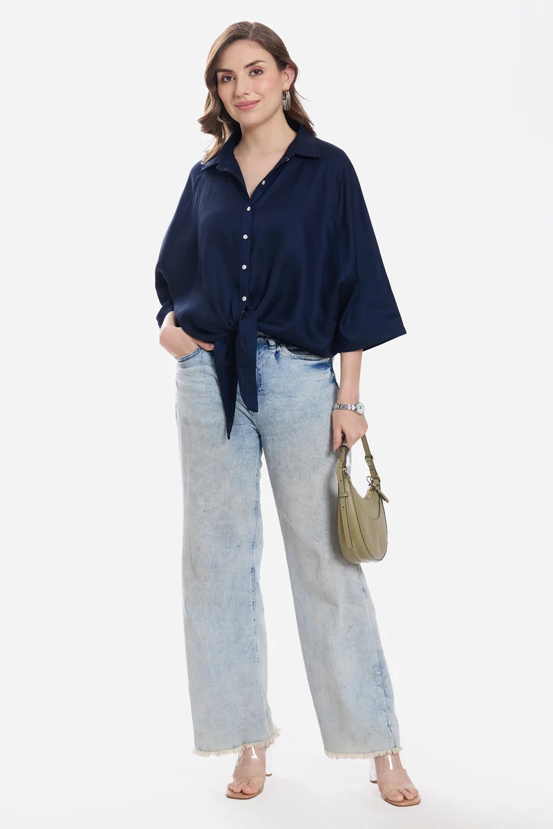Kiny|100% Viscose Dolman Tie-Up Shirt