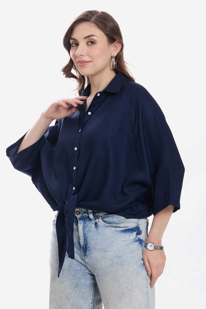 Kiny|100% Viscose Dolman Tie-Up Shirt