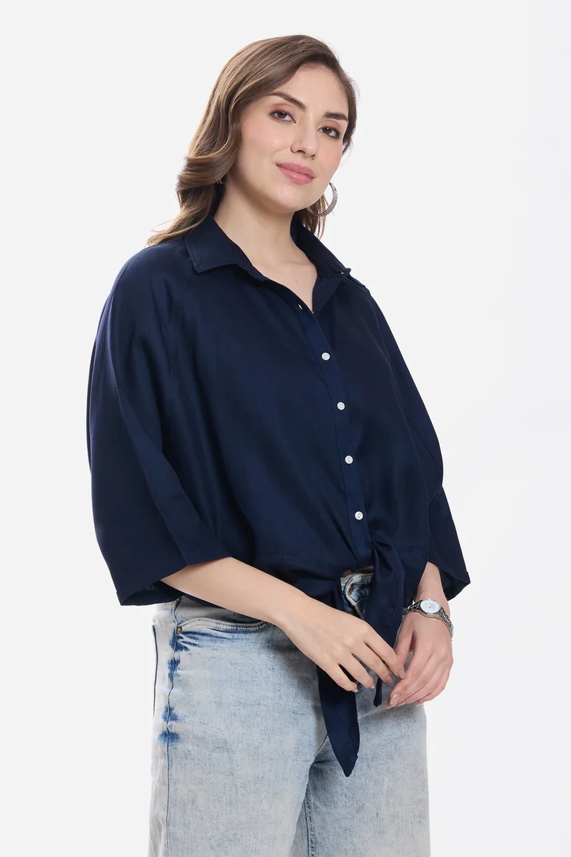 Kiny|100% Viscose Dolman Tie-Up Shirt