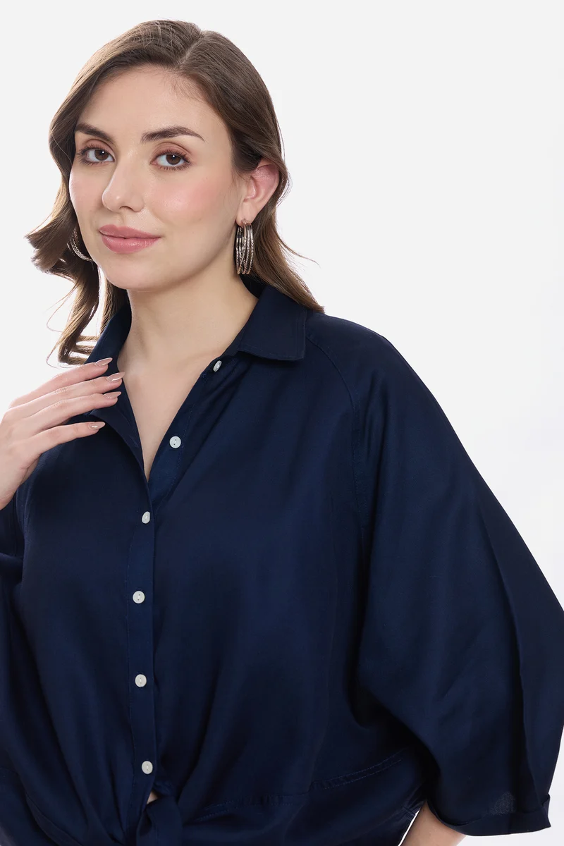 Kiny|100% Viscose Dolman Tie-Up Shirt