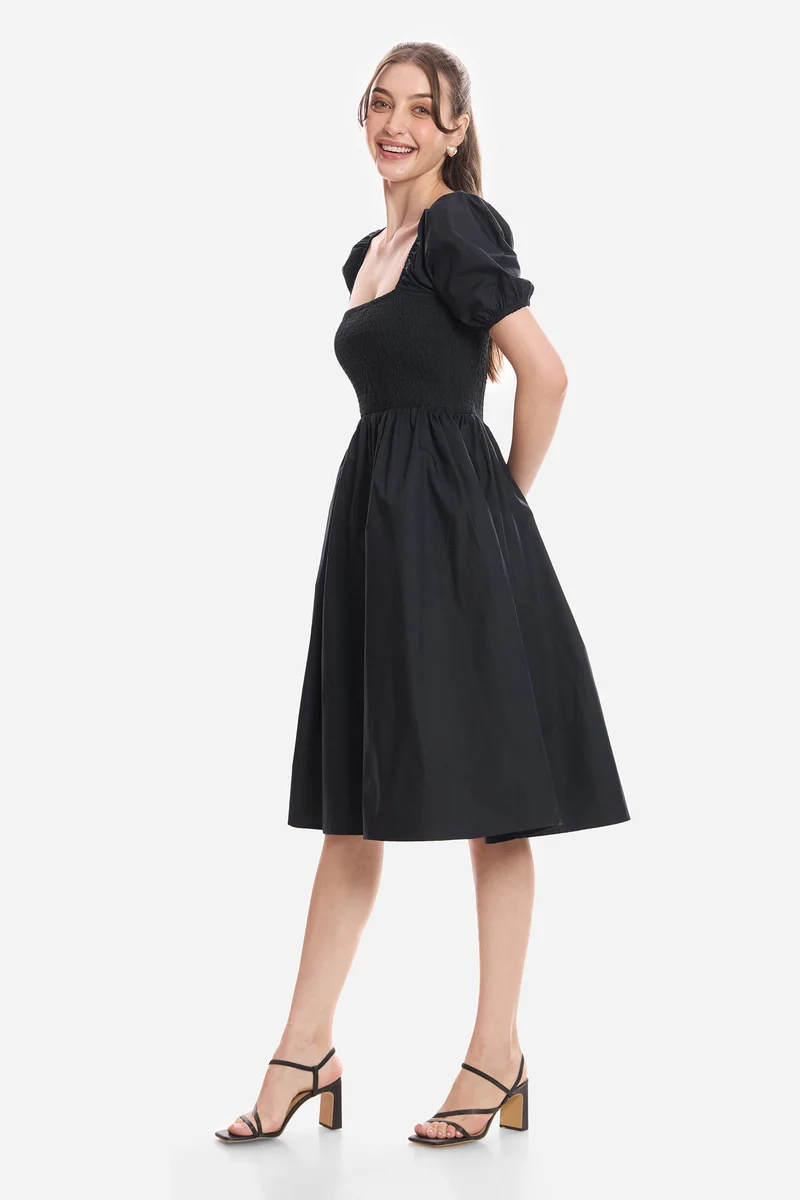 Dorje|100% Cotton Smocked Fit & Flare Dress