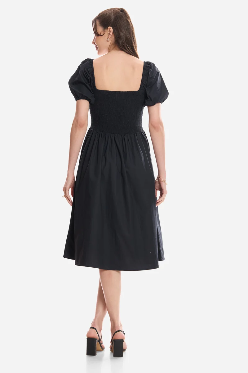 Dorje|100% Cotton Smocked Fit & Flare Dress
