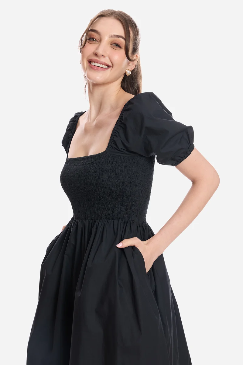 Dorje|100% Cotton Smocked Fit & Flare Dress