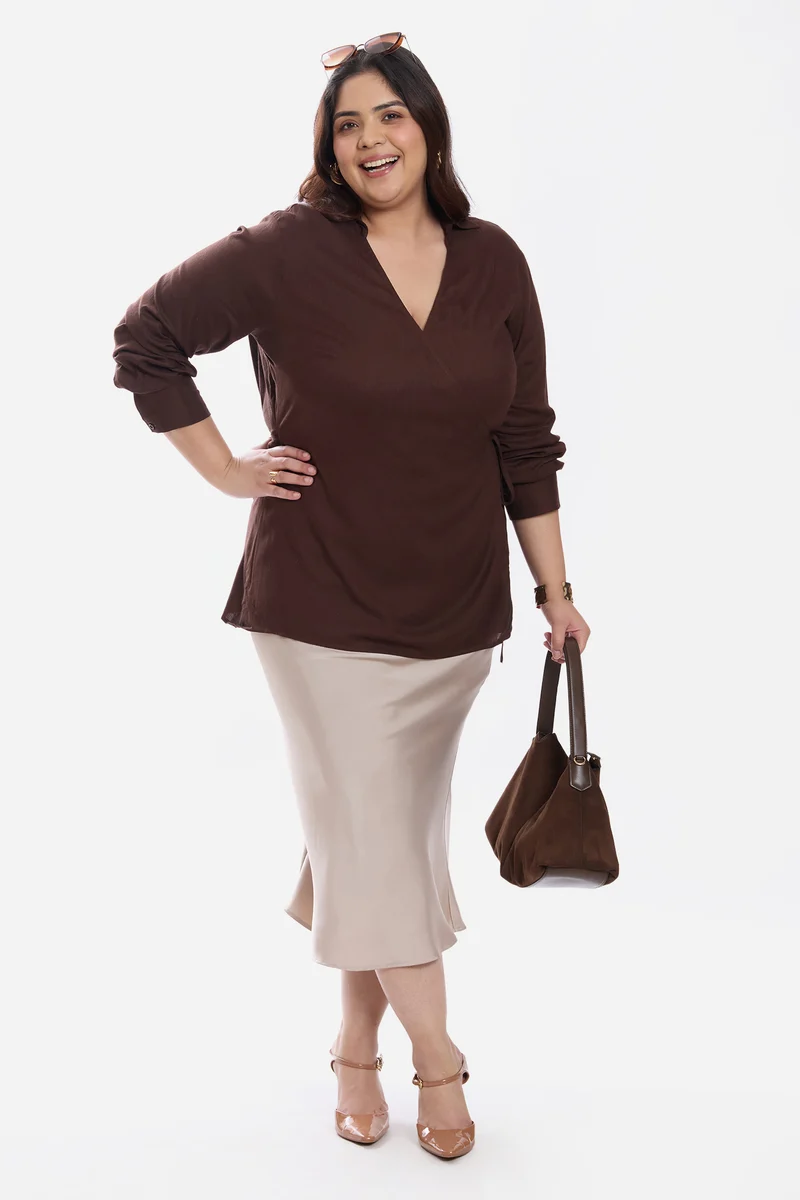 Azami|Viscose Collared Tie Front Shirt
