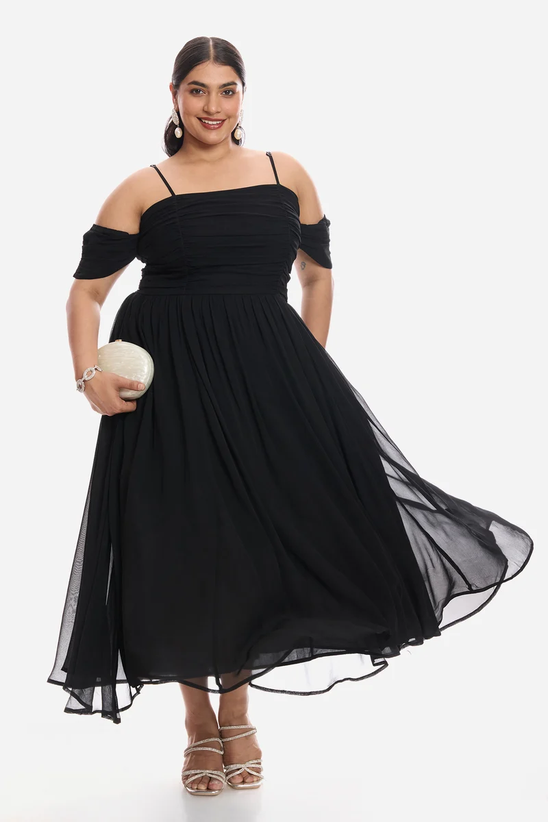 Anisa|Viscose Off Shoulder Ruched Dress