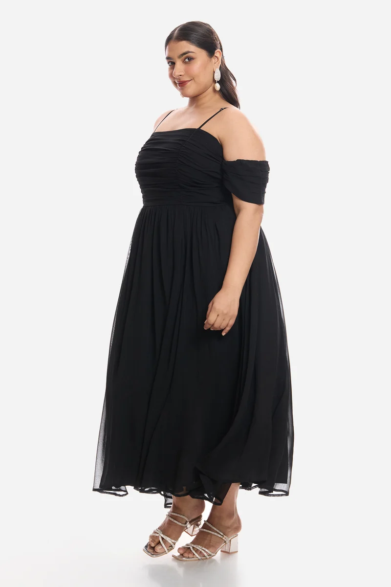 Anisa|Viscose Off Shoulder Ruched Dress